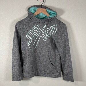 Nike Gray Hoodie with Aqua Highlights Youth Large